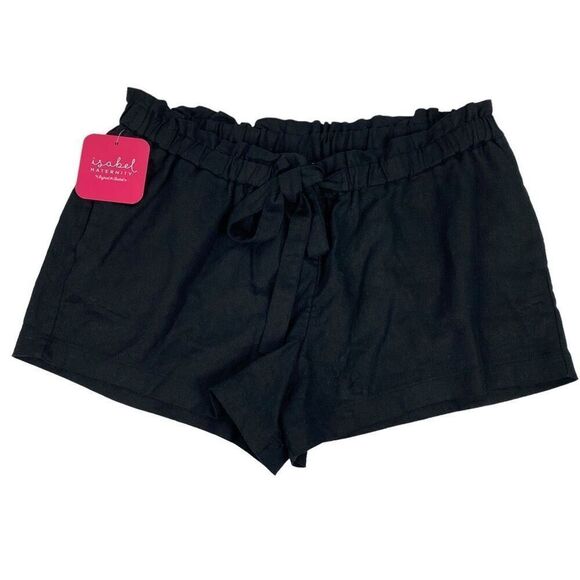 Isabel Maternity Tie-Front, Pull On, Elastic Waist Black Shorts size Medium NEW - Picture 1 of 5